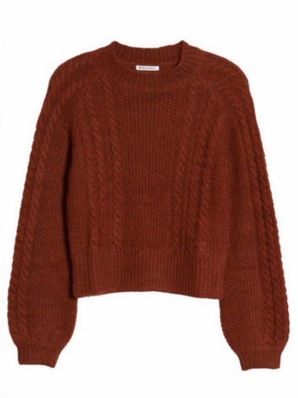 Reformation Alpaca Chocolate Brown Cable Crewneck Sweater